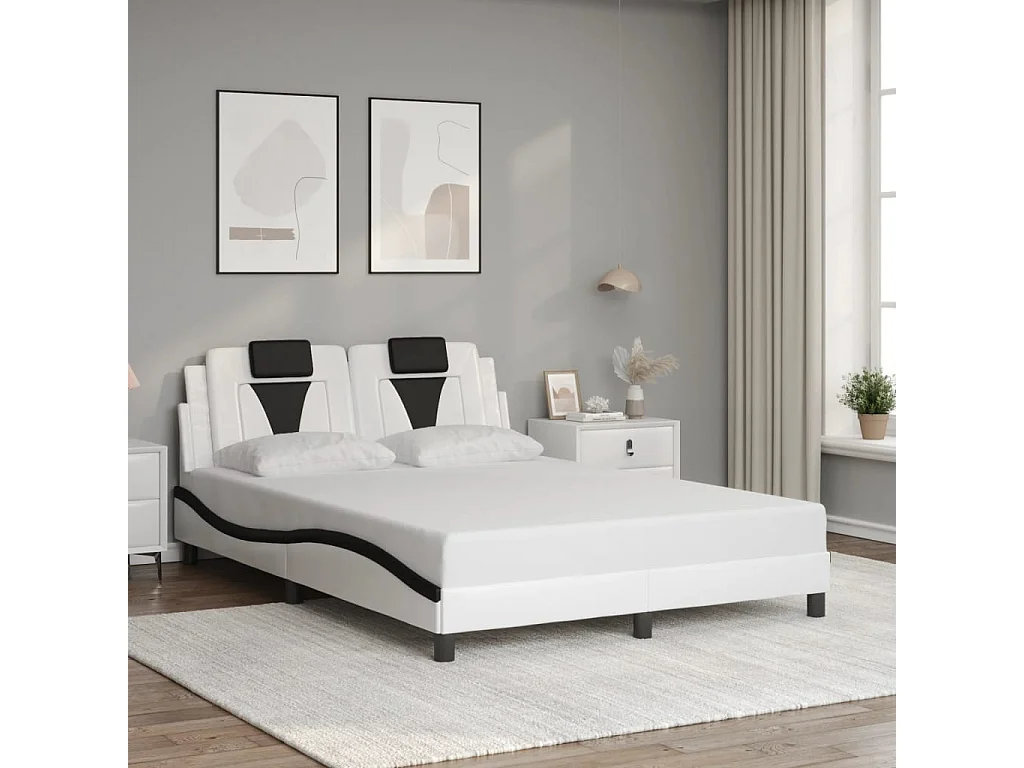 Bedframe "Viana" met LED zonder matras wit en zwart 140x190 cm
