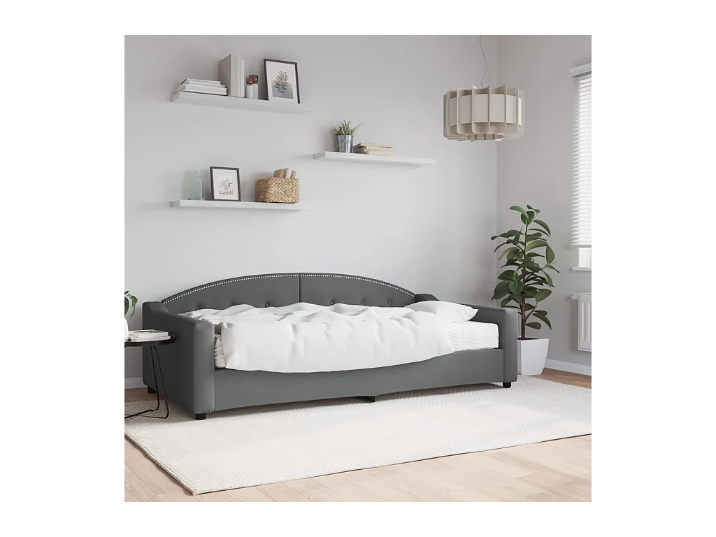 Lit de jour avec matelas gris foncé 100x200 cm tissu