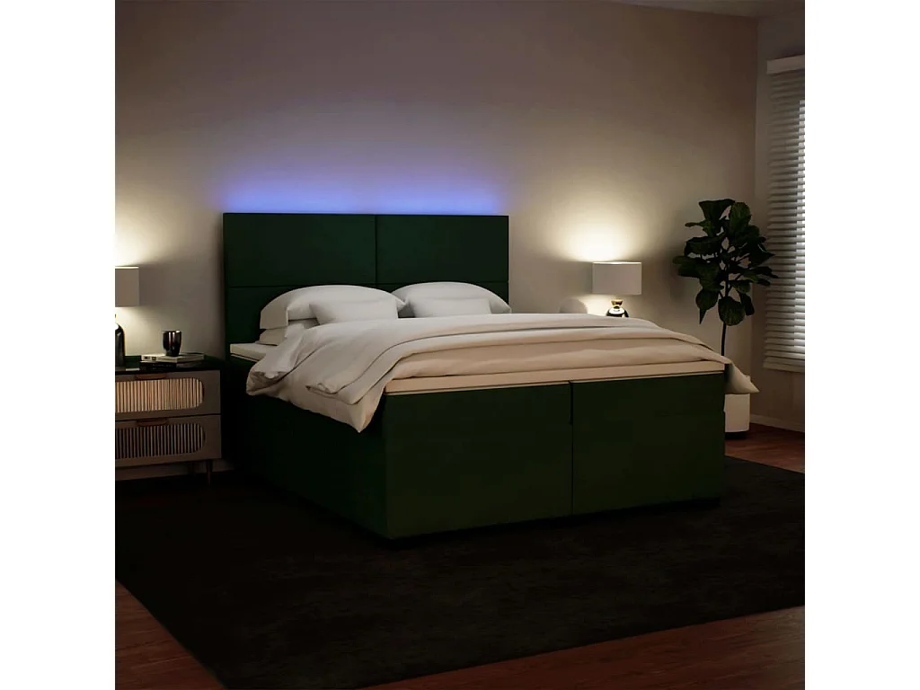 Cama box spring con colchón terciopelo verde oscuro 200x200 cm