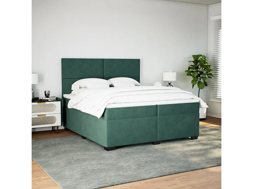 Boxspring met matras fluweel donkergroen 200x200 cm