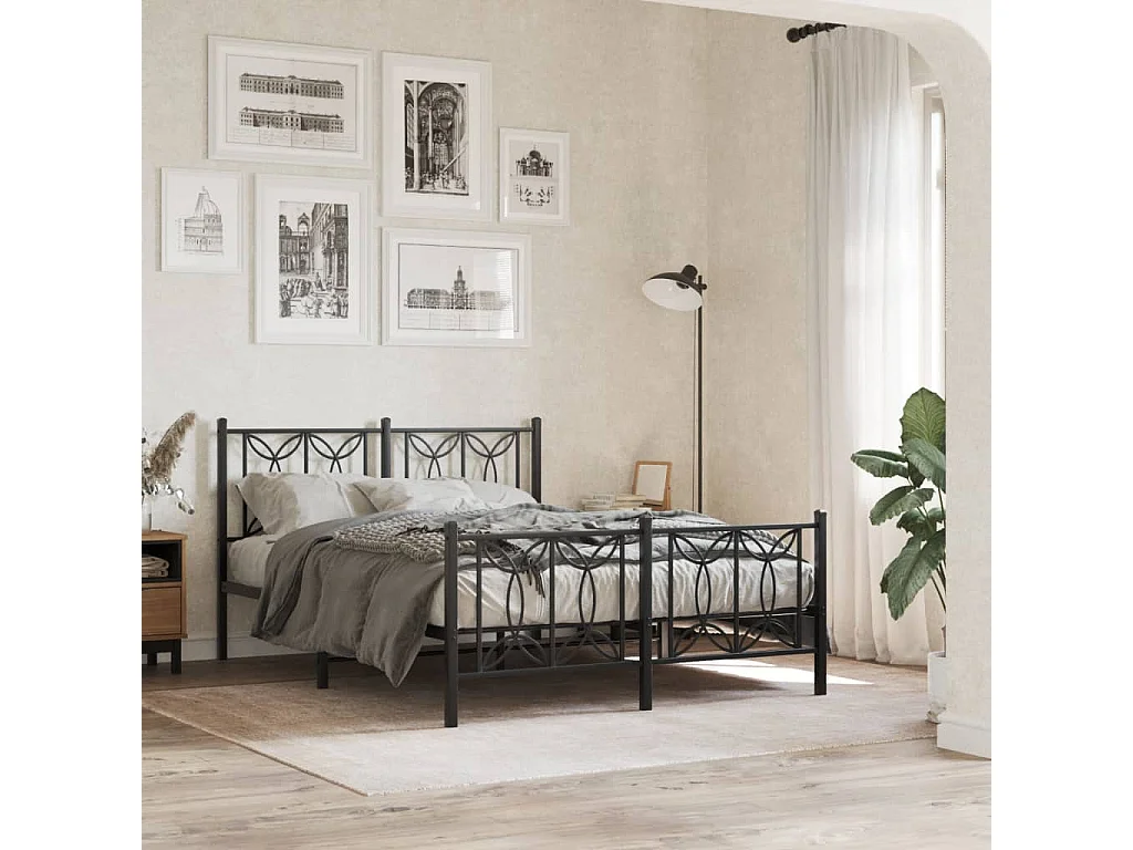 Estructura cama sin colchón con estribo metal negro 135x190 cm