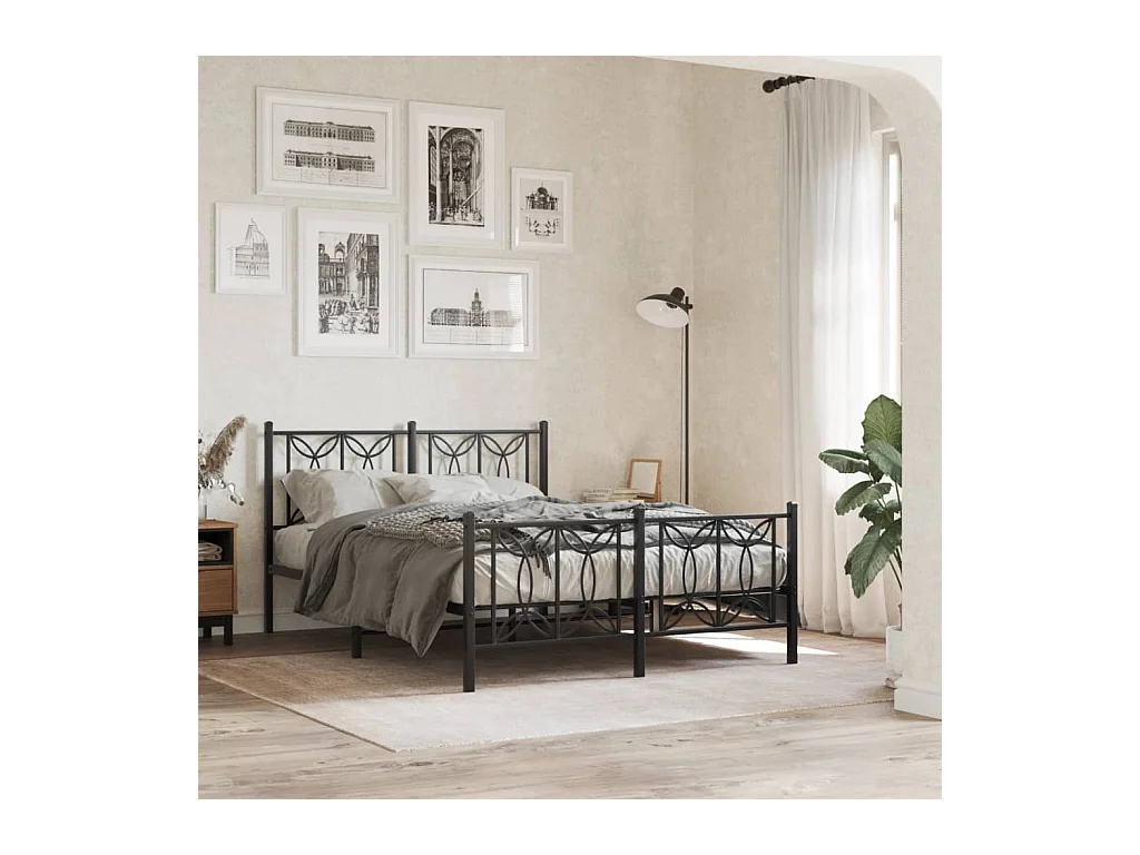 Cadre de lit métal sans matelas avec pied de lit noir 135x190cm