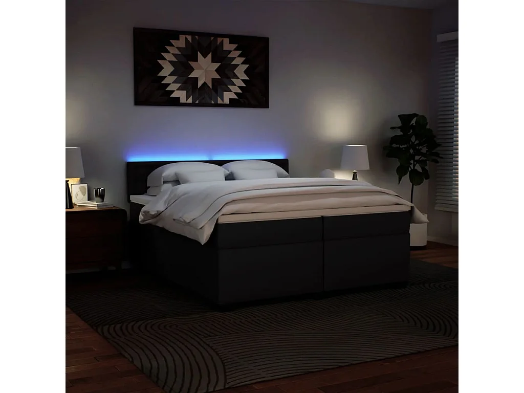 Cama com molas/colchão 200x200 cm couro artificial preto