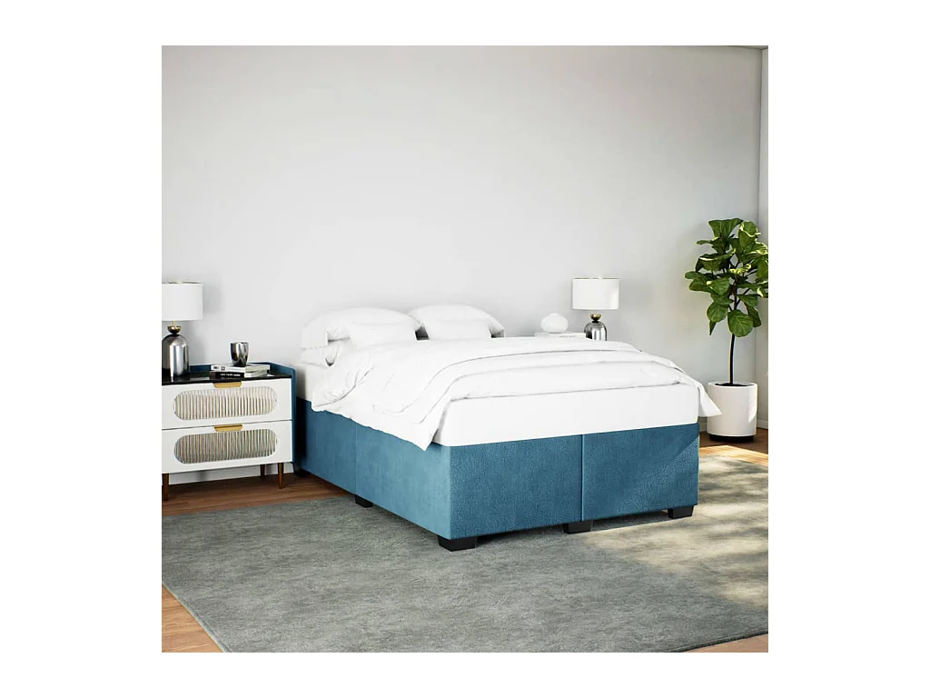 Cadre de lit sans matelas bleu 140x190 cm velours