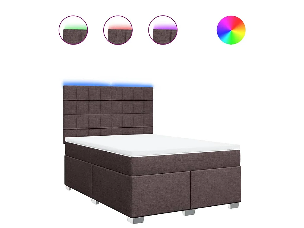 Cama box spring con colchón tela marrón oscuro 140x200 cm