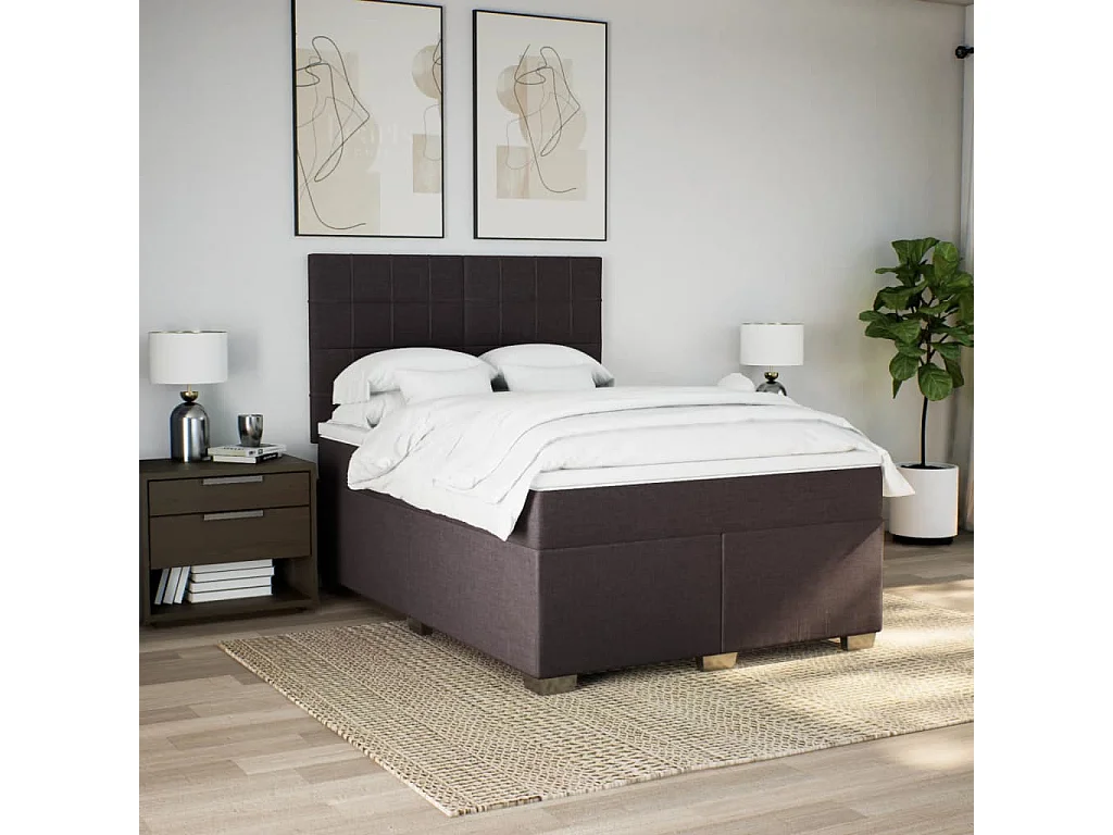 Cama box spring con colchón tela marrón oscuro 140x200 cm