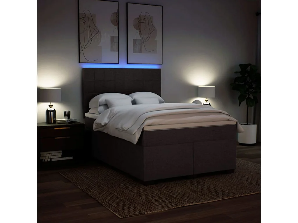Cama box spring con colchón tela marrón oscuro 140x200 cm