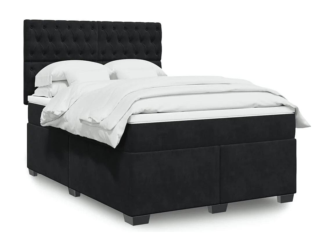 Giroletto a Molle con Materasso Nero 160x200 cm in Velluto