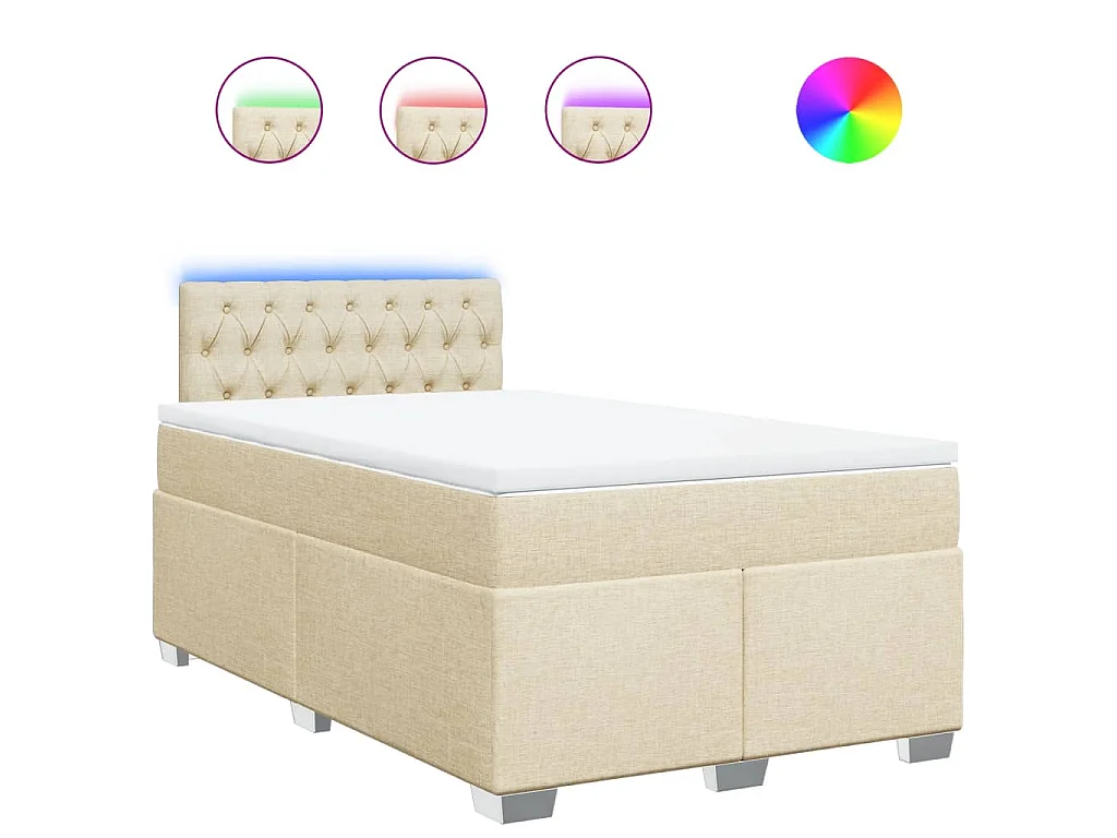 Cama box spring con colchón tela color crema 120x190 cm