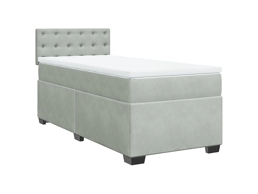 Cama box spring con colchón terciopelo gris claro 100x200 cm