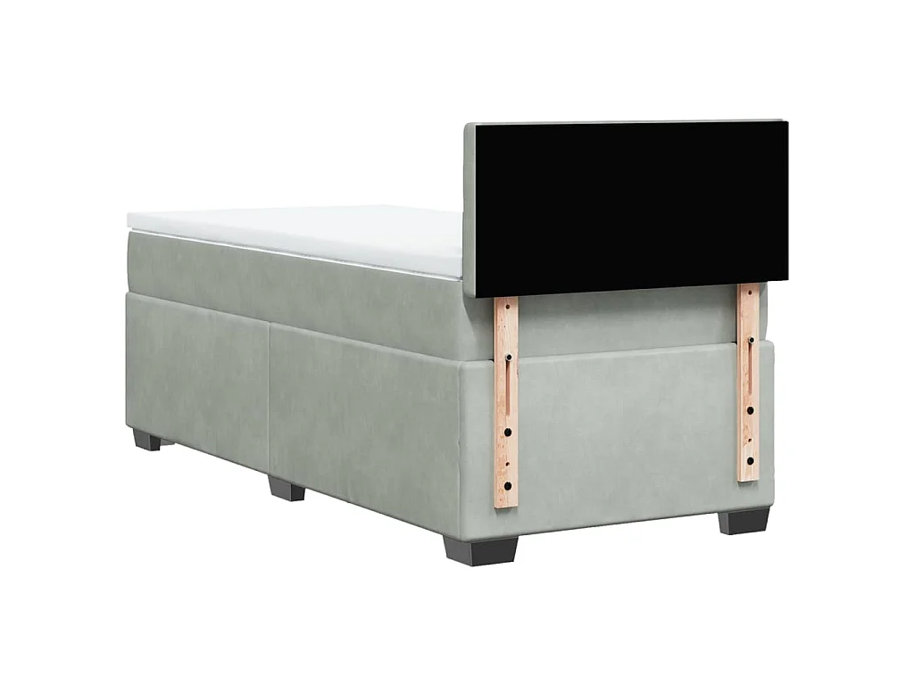 Cama box spring con colchón terciopelo gris claro 100x200 cm
