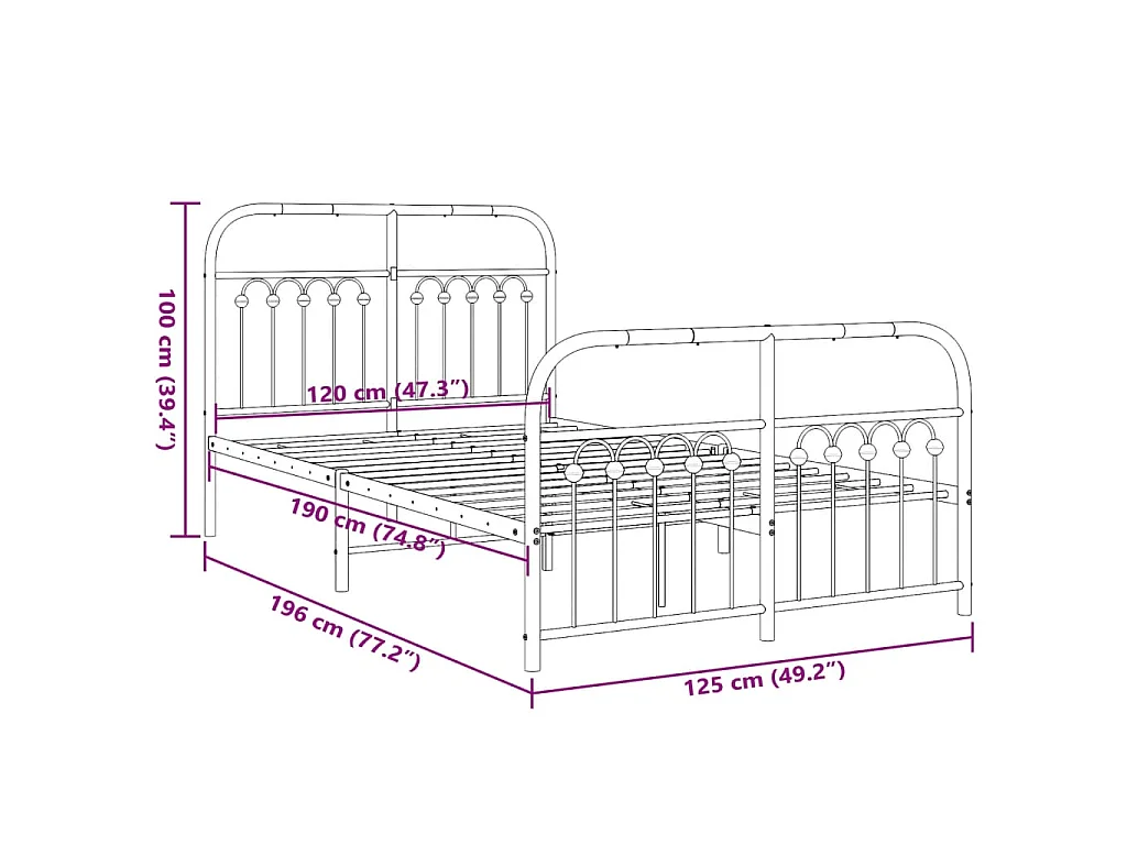 Estructura cama sin colchón con estribo metal blanco 120x190 cm
