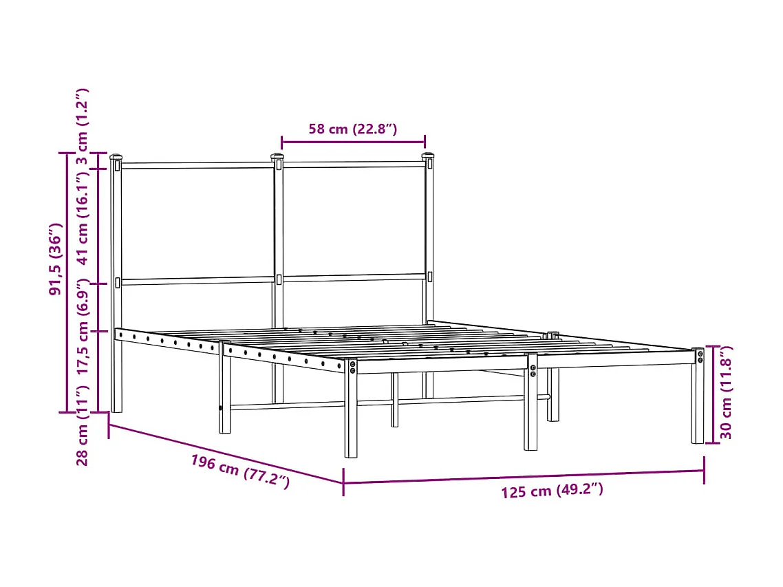 Giroletto senza Materasso in Metallo Rovere Fumo 120x190 cm