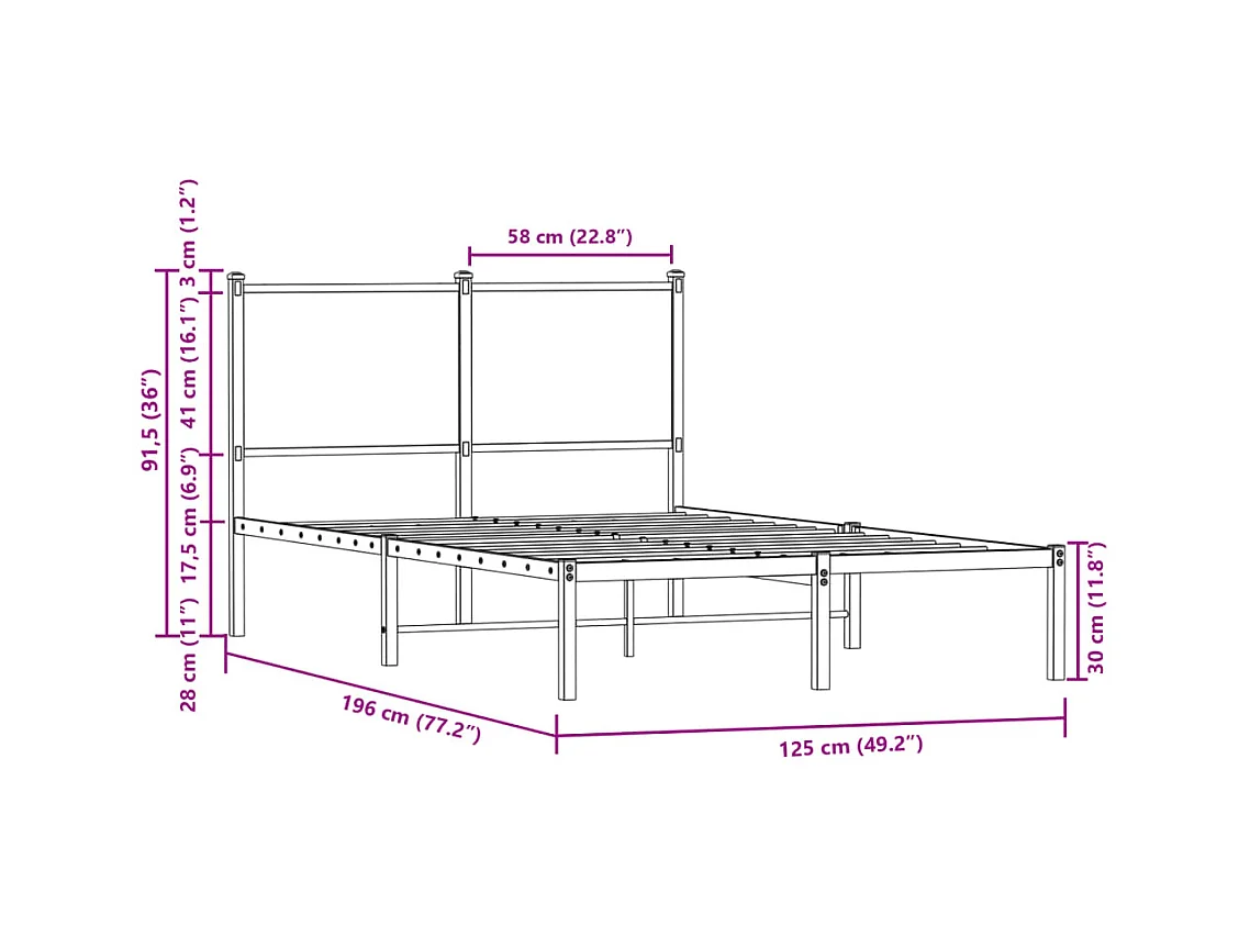 Bedframe zonder matras metaal gerookt eikenkleurig 120x190 cm