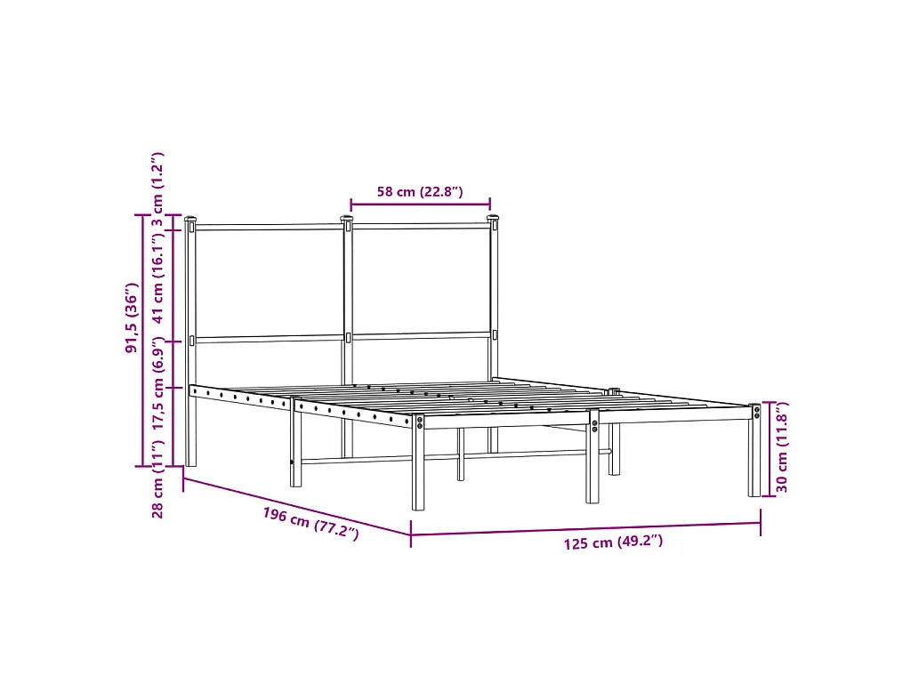 Giroletto senza Materasso in Metallo Rovere Fumo 120x190 cm