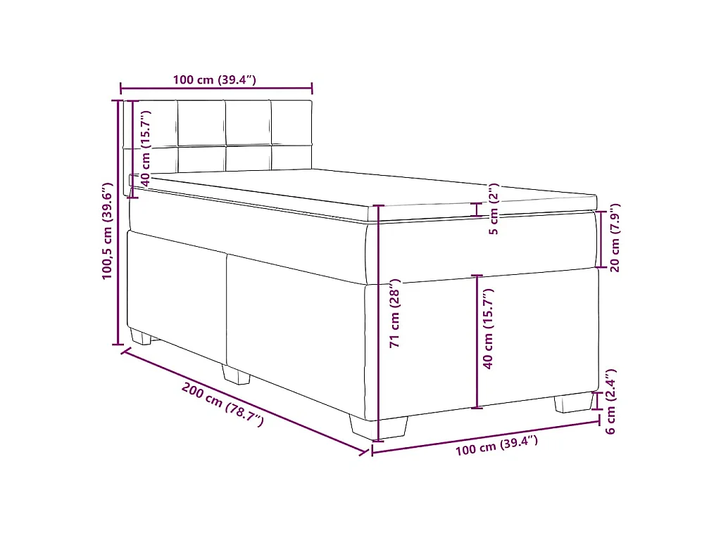 Cama box spring con colchón terciopelo azul oscuro 100x200 cm