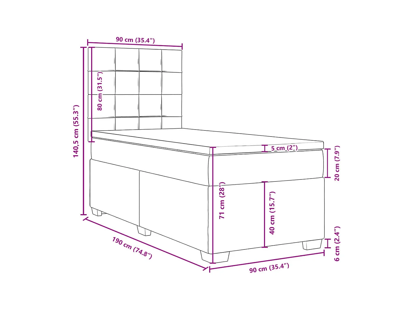 Boxspring met matras stof zwart 90x190 cm