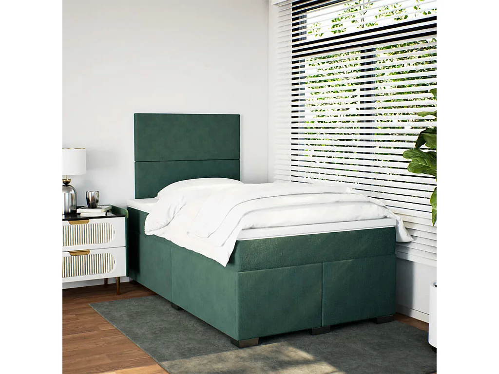 Cama box spring con colchón terciopelo verde oscuro 120x200 cm