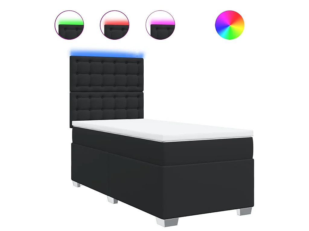 Cama box spring con colchón cuero sintético negro 100x200 cm