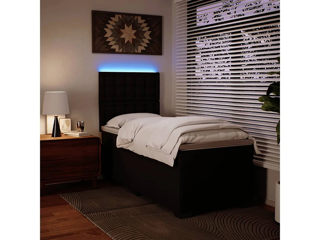 Cama box spring con colchón cuero sintético negro 100x200 cm