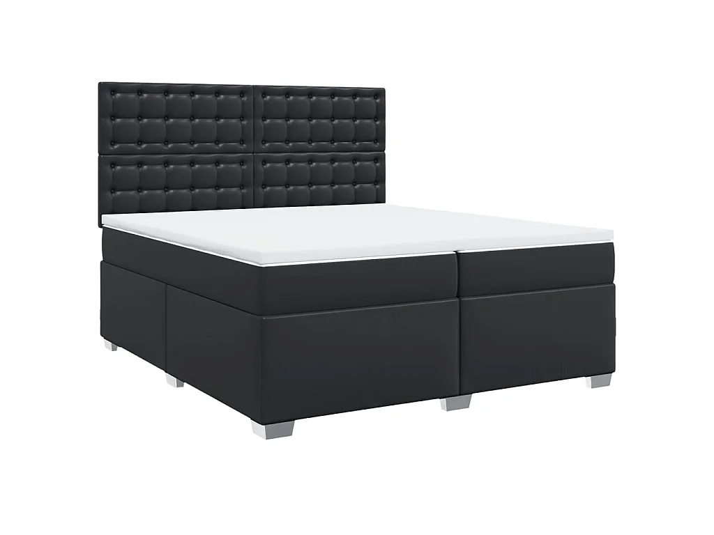 Cama com molas/colchão 200x200 cm couro artificial preto