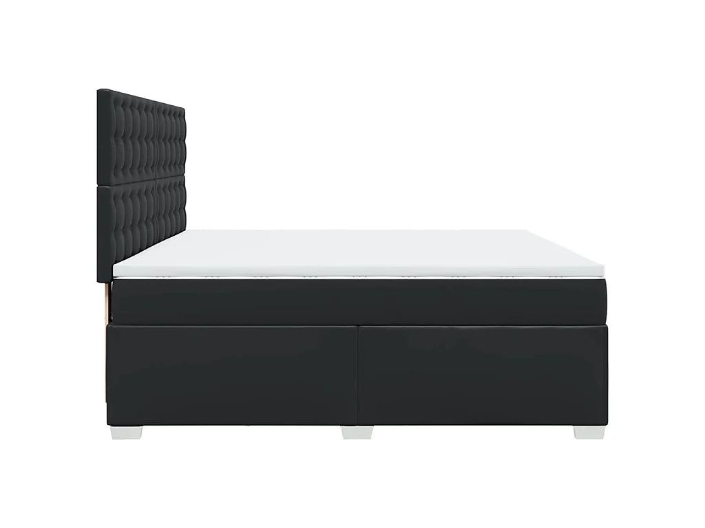 Cama com molas/colchão 200x200 cm couro artificial preto