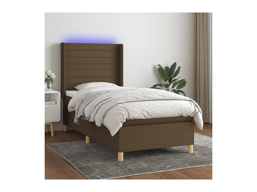 Sommier à lattes de lit matelas LED Marron foncé 90x200cm Tissu