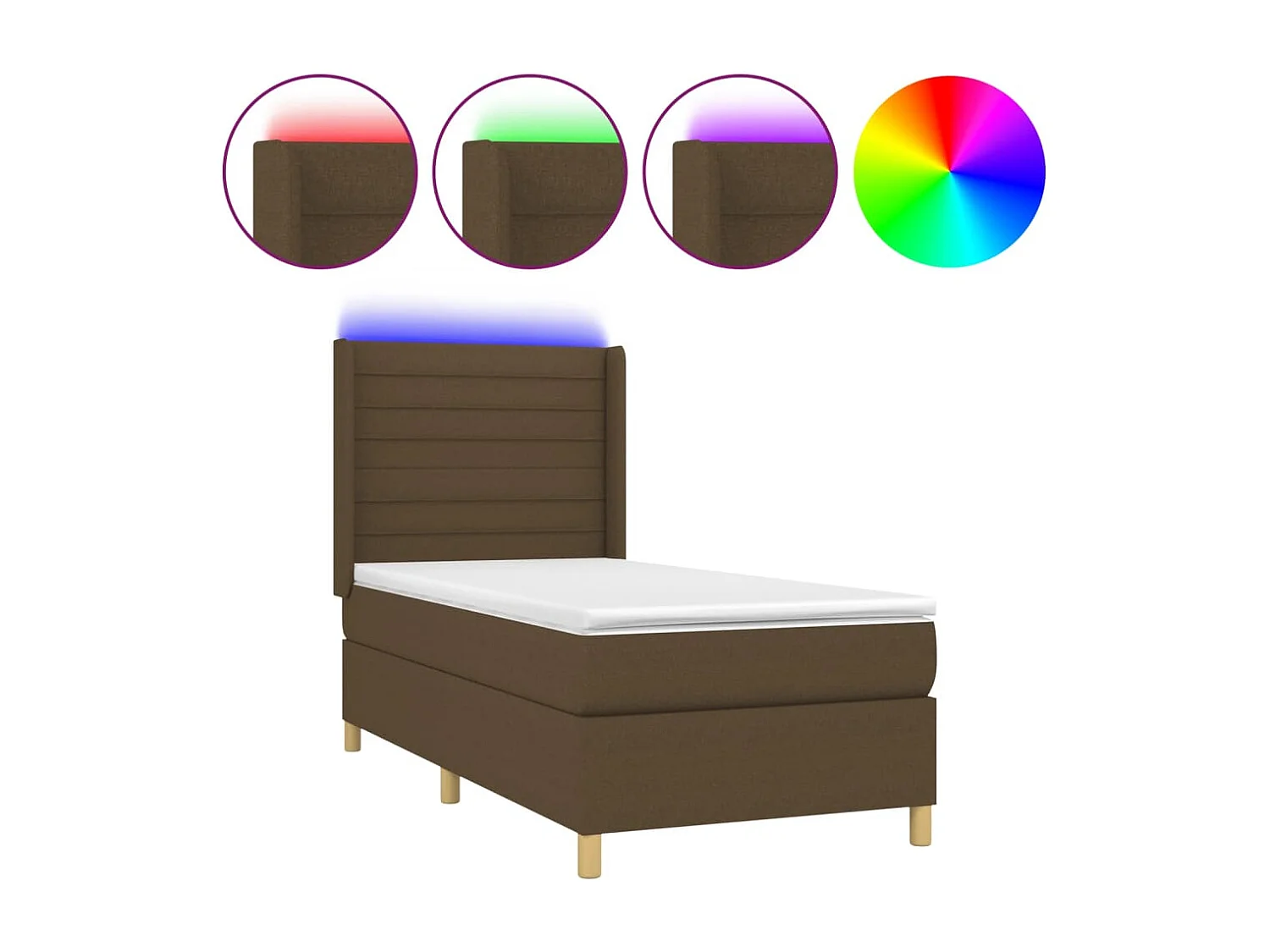 Boxspring met matras en LED stof donkerbruin 80x200 cm