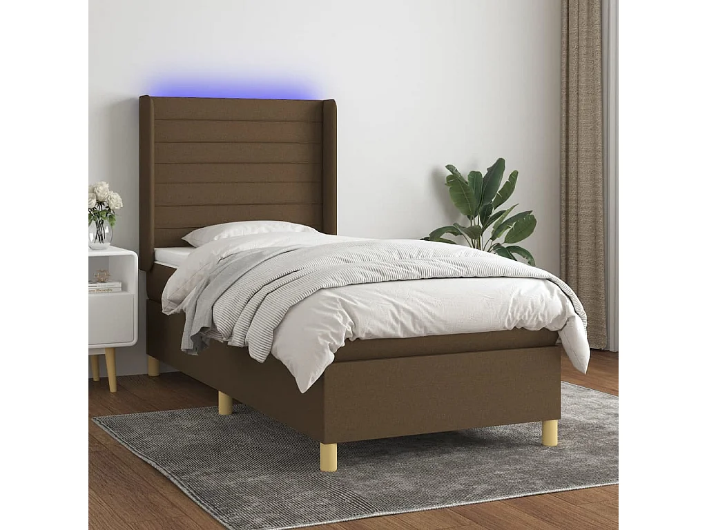 Boxspring met matras en LED stof donkerbruin 80x200 cm