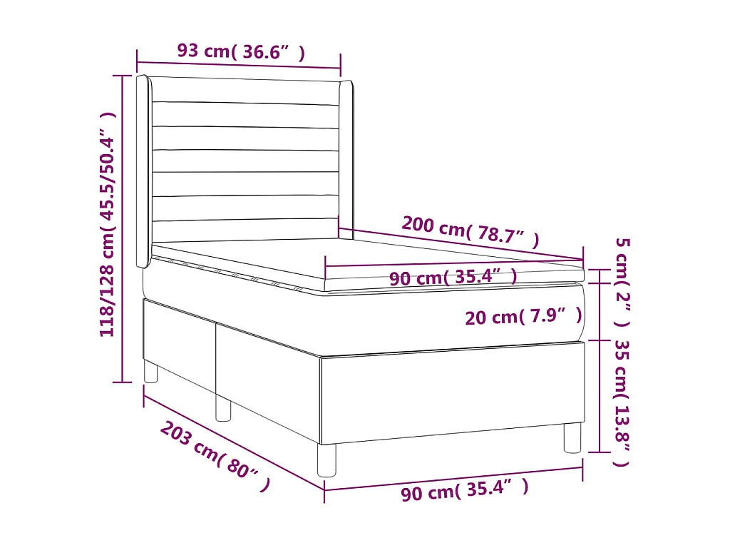 Boxspring met matras en LED stof donkerbruin 80x200 cm
