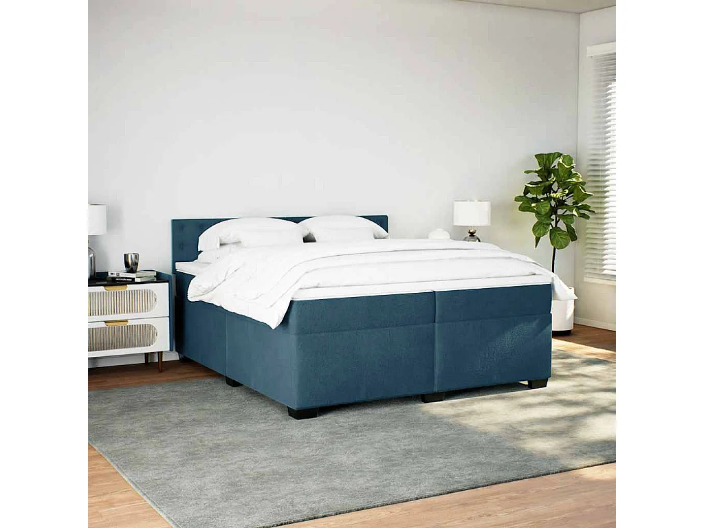 Giroletto a Molle con Materasso Blu 200x200 cm in Velluto