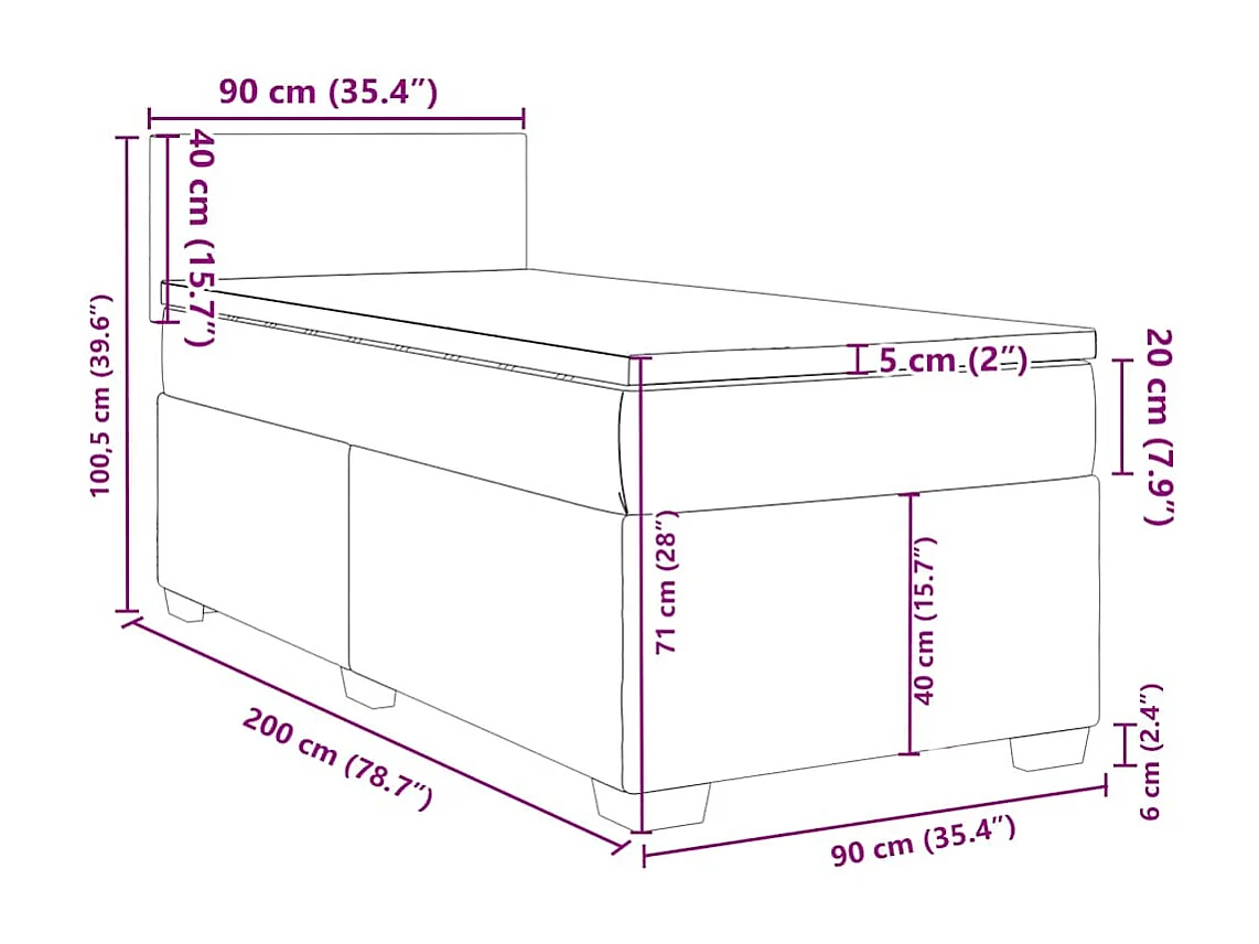 Giroletto a Molle con Materasso Blu Scuro 90x200 cm in Velluto