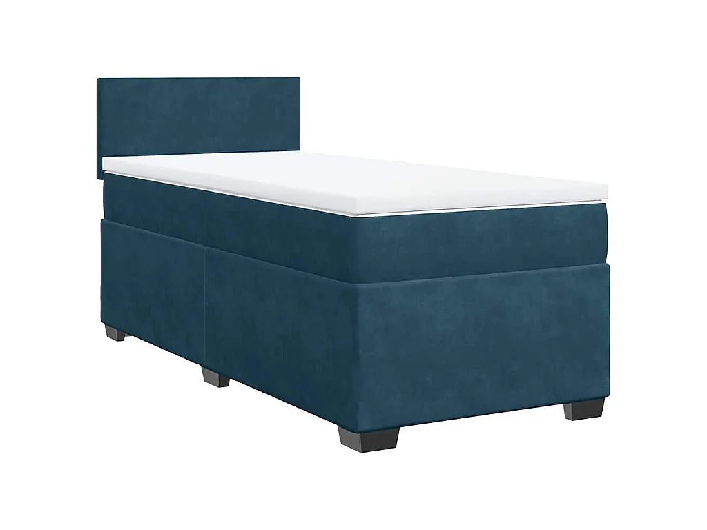 Cama box spring con colchón terciopelo azul oscuro 90x200 cm