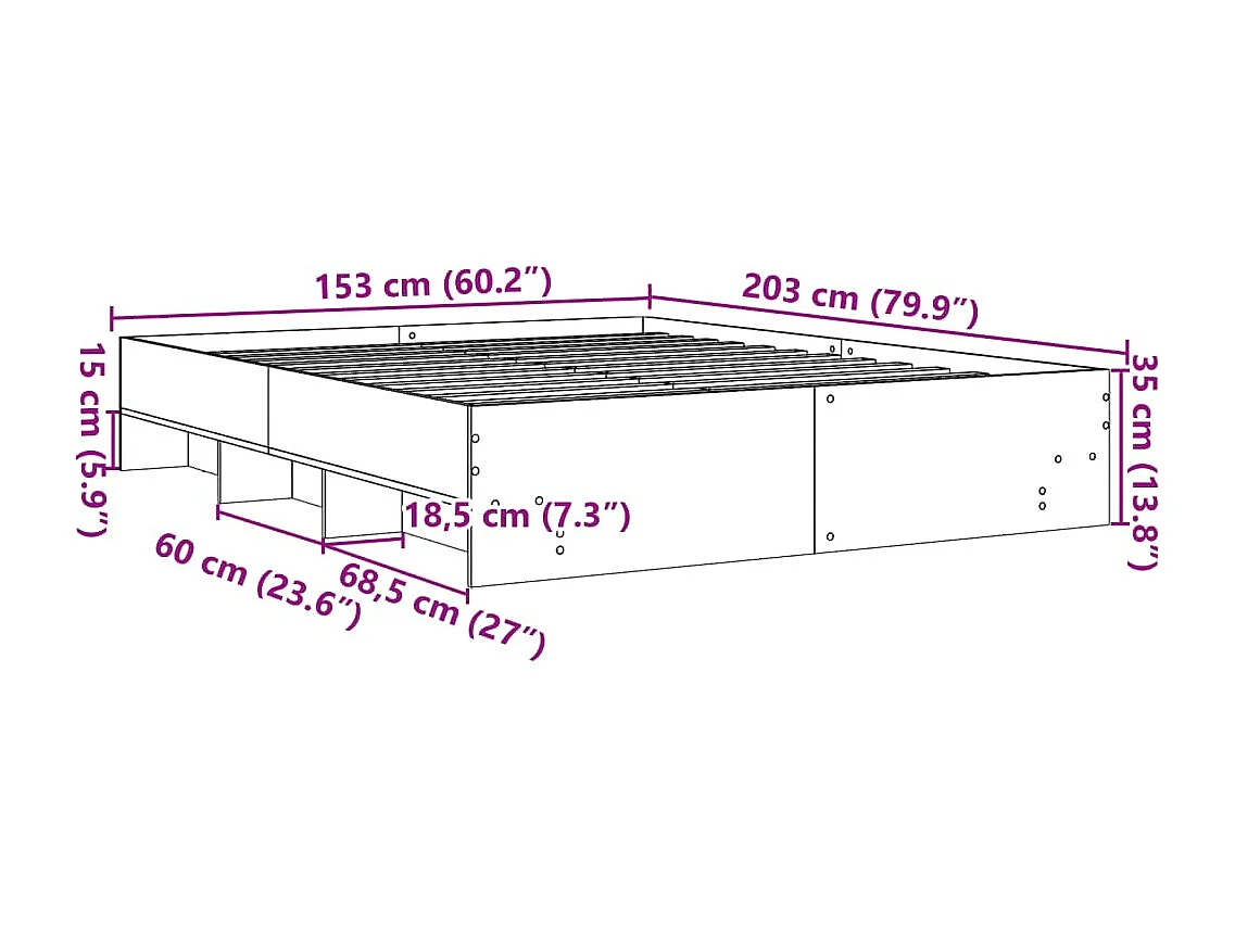 Estructura de cama madera de ingeniería gris Sonoma 150x200 cm