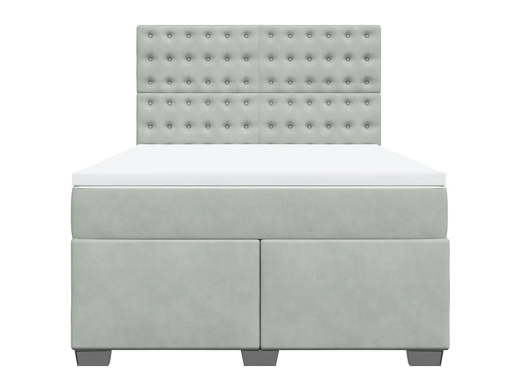 Cama box spring con colchón terciopelo gris claro 140x190 cm