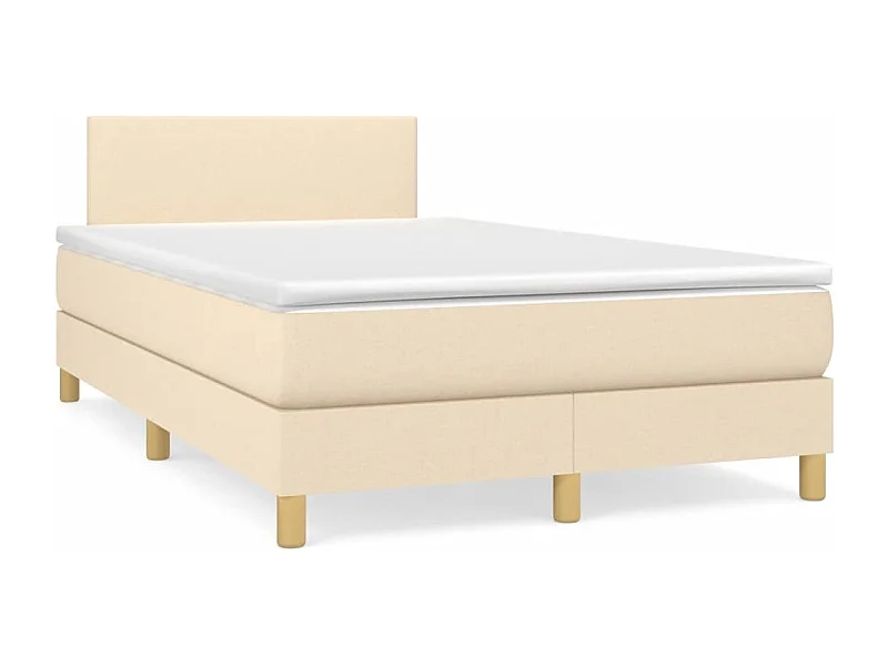 Cama box spring con colchón y luces LED tela crema 120x190 cm