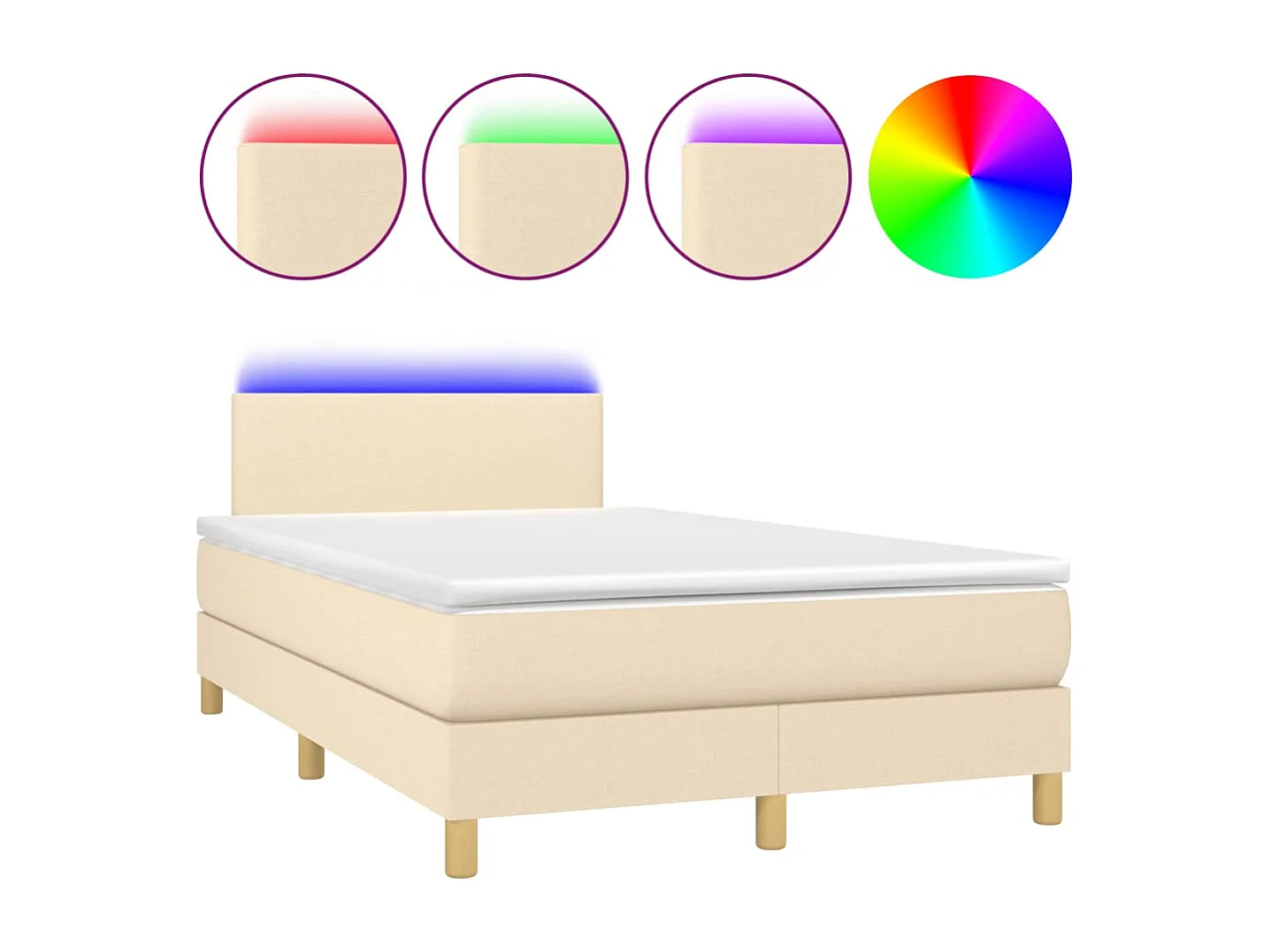 Sommier à lattes de lit matelas et LED crème 120x190 cm tissu