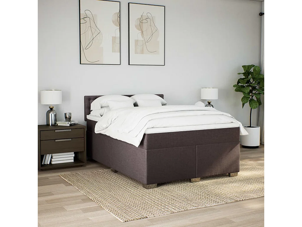 Giroletto a Molle con Materasso Marrone Scuro 160x200cm Tessuto