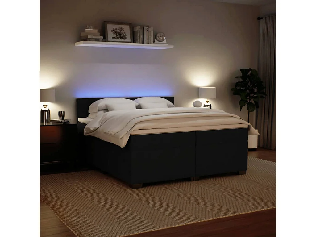 Giroletto a Molle con Materasso Nero 200x200 cm in Velluto