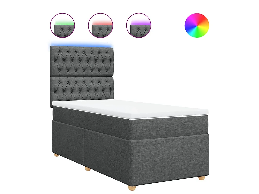 Cama box spring con colchón tela gris oscuro 90x190 cm