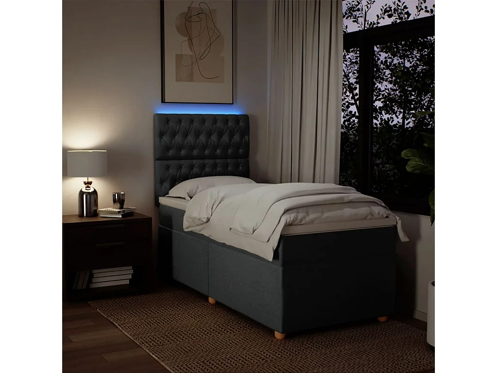 Cama box spring con colchón tela gris oscuro 90x190 cm