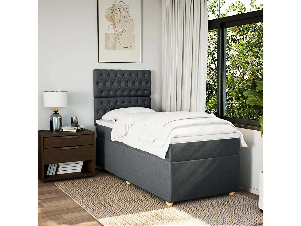 Cama box spring con colchón tela gris oscuro 90x190 cm