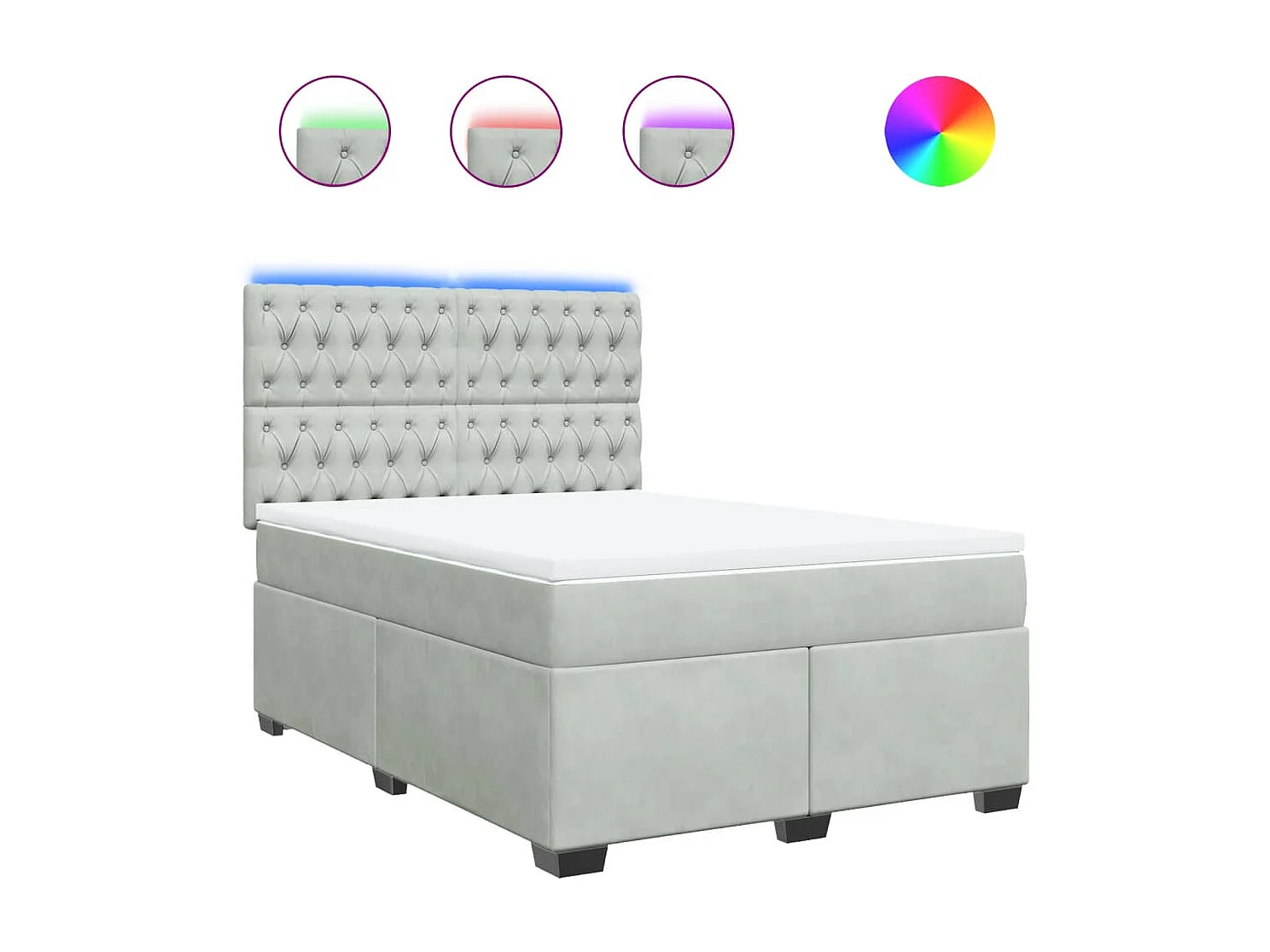 Cama box spring con colchón terciopelo gris claro 140x200 cm