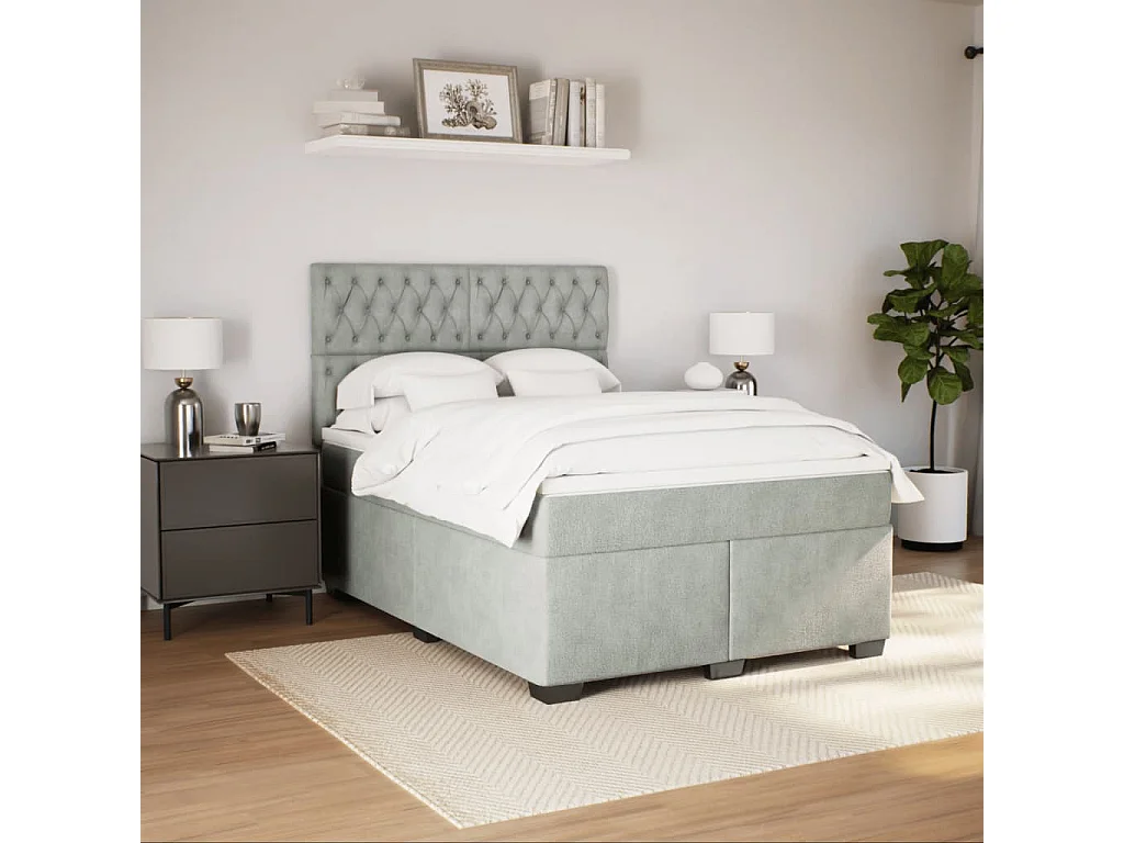 Cama box spring con colchón terciopelo gris claro 140x200 cm