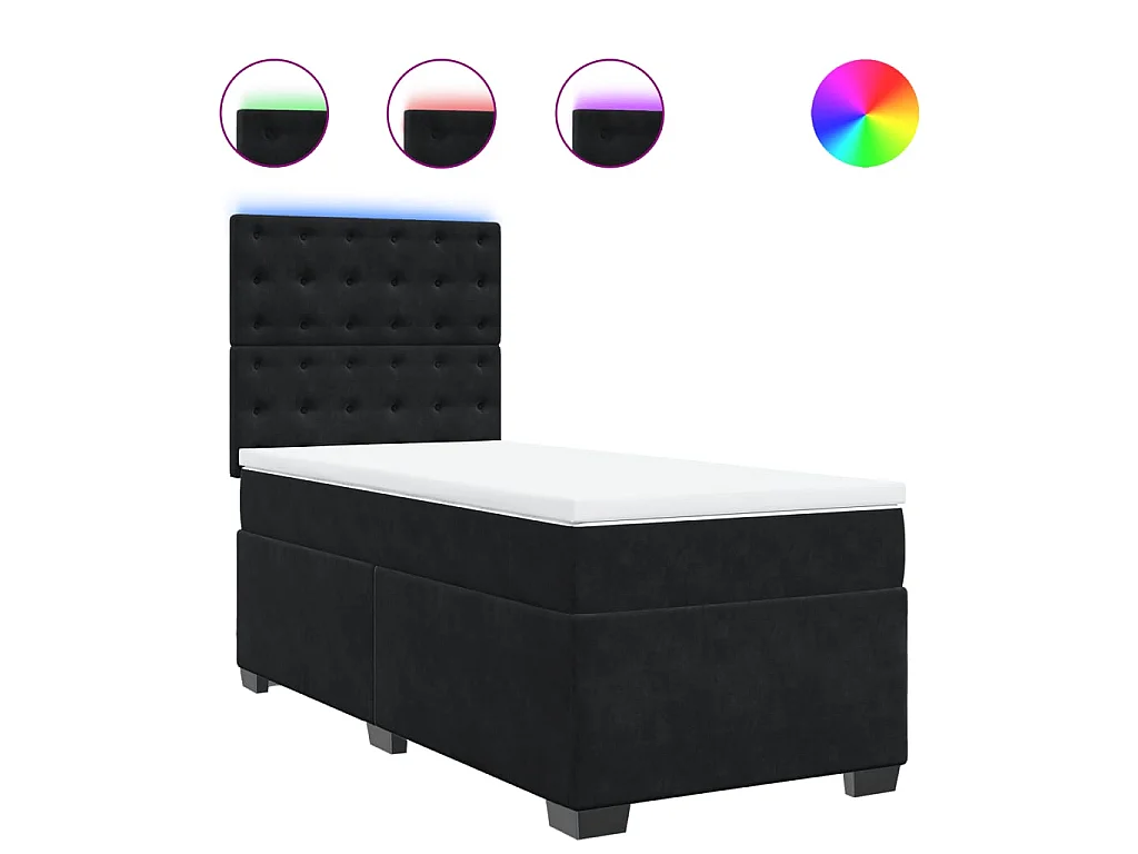 Cama box spring con colchón terciopelo negro 100x200 cm