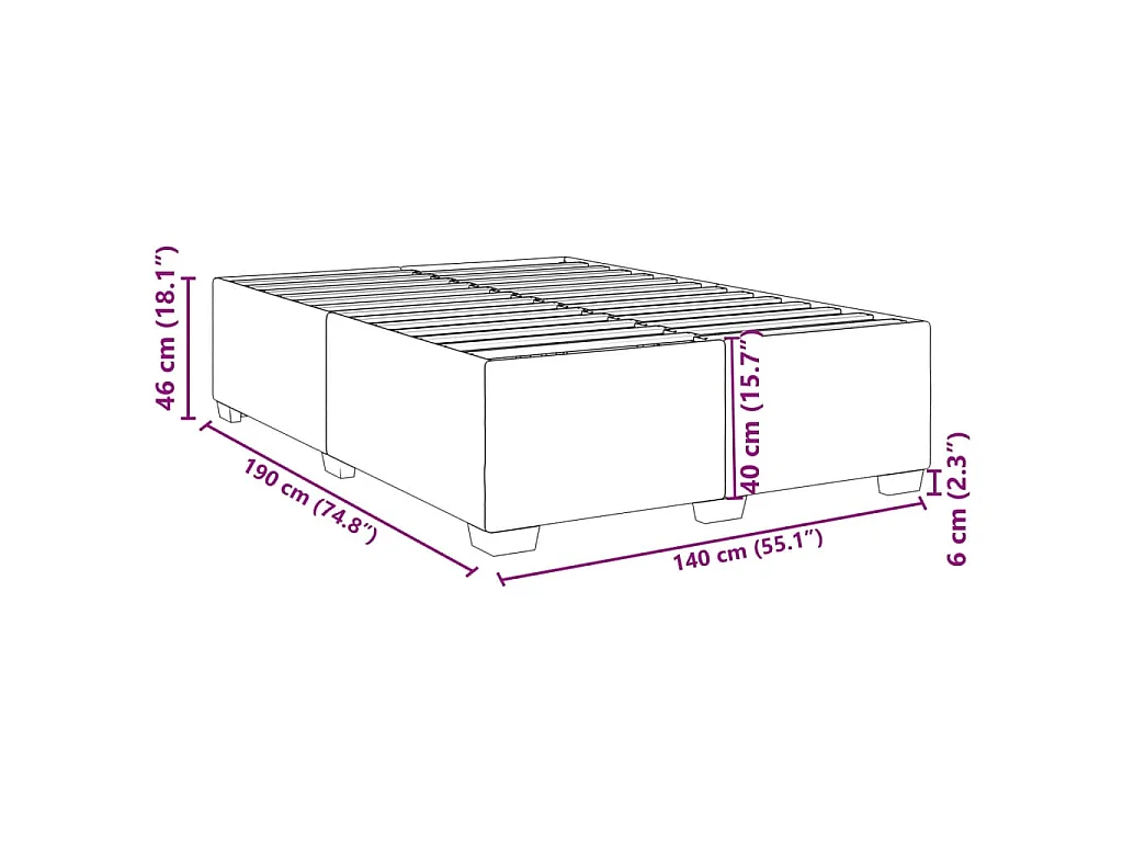 Estructura de cama sin colchón cuero sintético gris 140x190 cm