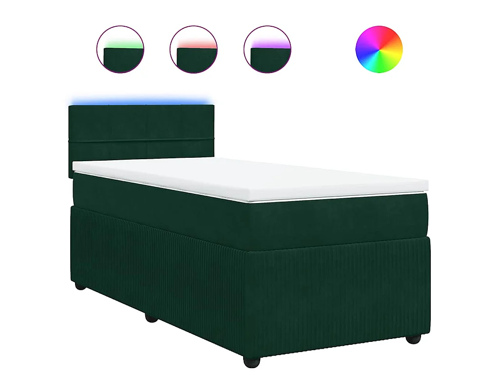 Cama box spring con colchón terciopelo verde oscuro 80x200 cm