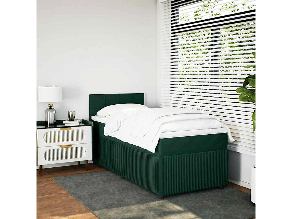 Cama box spring con colchón terciopelo verde oscuro 80x200 cm