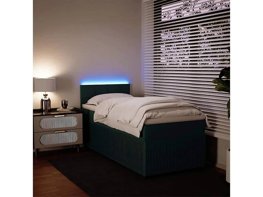 Cama box spring con colchón terciopelo verde oscuro 80x200 cm