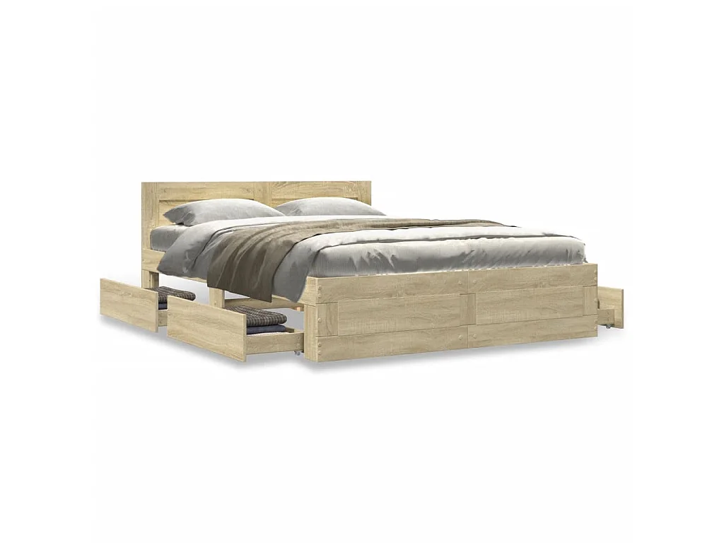 Bedframe met hoofdeinde bewerkt hout sonoma eiken 120x200 cm